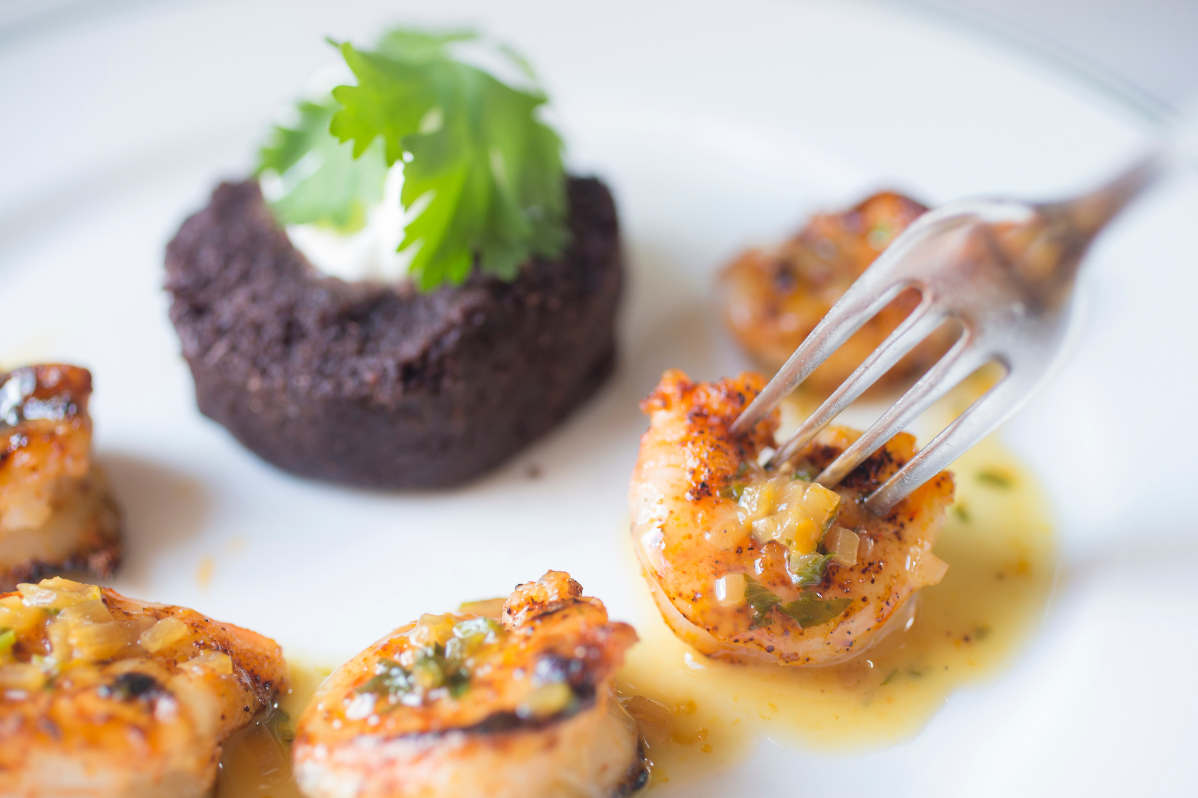 Grilled Gulf Shrimp with Black Bean Cake